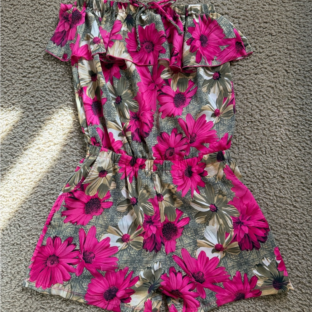 Floral Pink and Green Kids One Piece